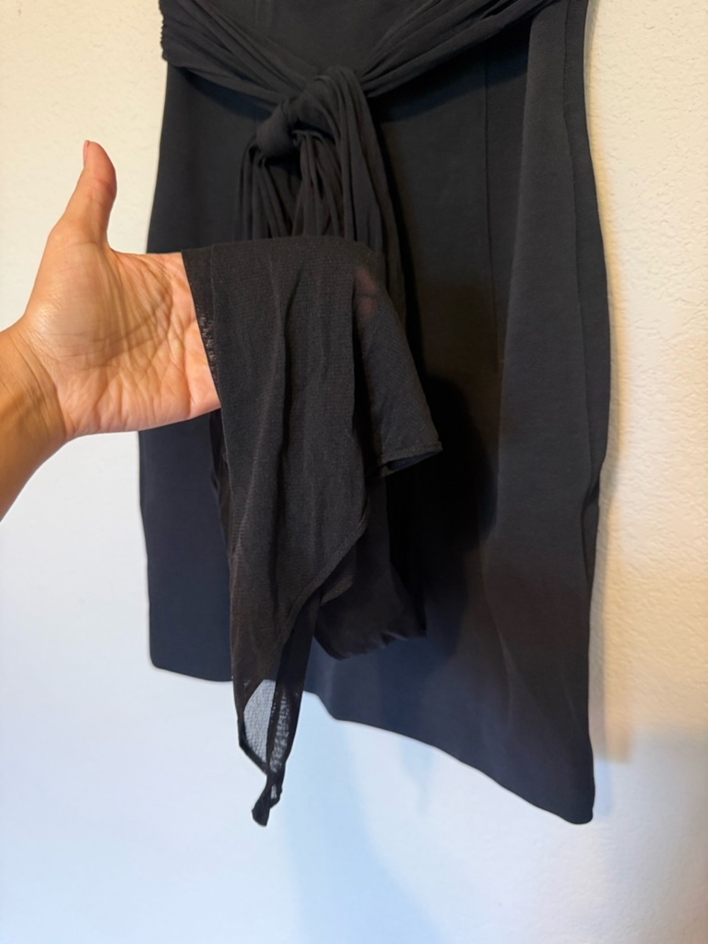 Diane Von Furstenberg | Black Stretch Knit Structured Sash Mini Dress - 2 - Picture 5 of 6